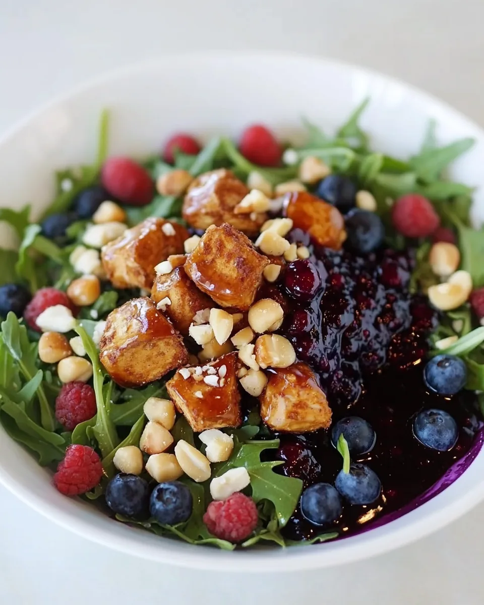 Arugula Salad with Blueberry Vinaigrette and Honey Spiced Macadamia Nuts